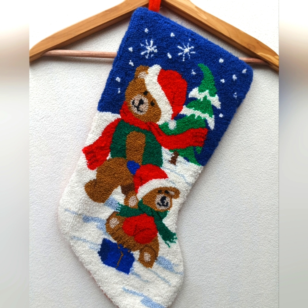 Vintage Estate 18" Christmas Stocking Bear And Teddy Bears